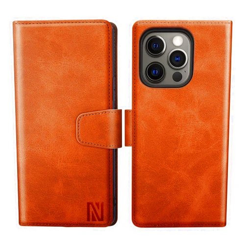 ANERNAI for iPhone 14 Pro Wallet Case, PU Soft Leather Flip Folio Shockproof Case with RFID Blocking Card Holders (Light Brown)