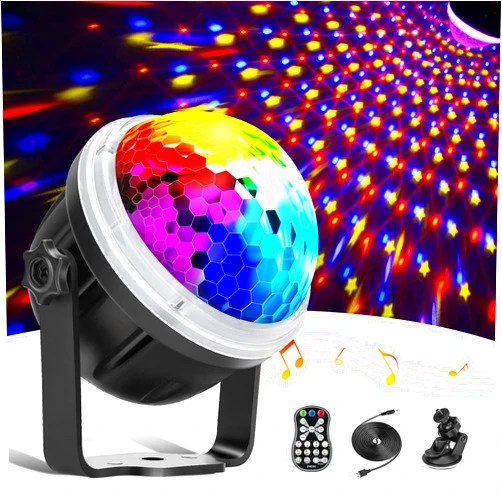 Gobikey Disco Lights, 360°Rotation Gobikey Music Activated Disco Ball Lights with 4M/13ft USB Cable & Remote Control - [ Dynamic Star Pattern Effect ] RGBY Party Lights for Party/Birthday/Home Gathering/Xma