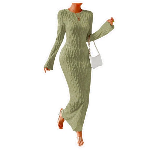 GORGLITTER Women's Long Sleeve Backless Spring Formal Maxi Dress Bodycon Textured Knit Long Dresses 2026