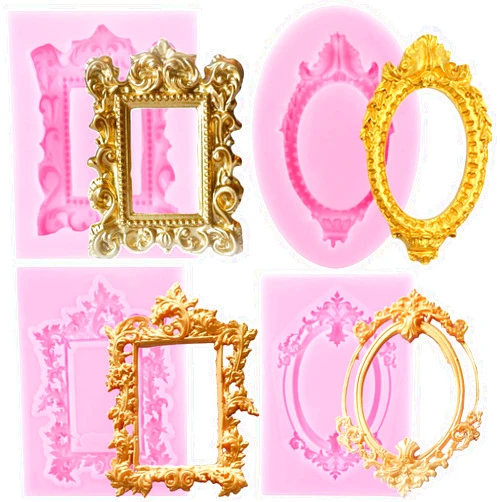 MYPRACS Photo Frame Fondant Molds Picture Frames Silicone Mold Baroque Frame Molds For Cake Decorating Cupcake Topper Candy Polymer Clay Chocolate Gum Paste Set Of 4