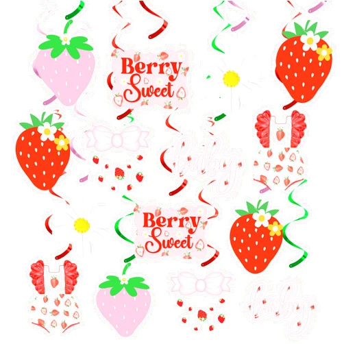 RSCPTOY Strawberry Baby Shower Party Hanging Swirls Decorations, Strawberry Theme 1st Birthday Ceiling Streamers, Summer Fruit A Berry Sweet Baby is on the Way Baby Shower Mom to Be Girls First Birthday Party