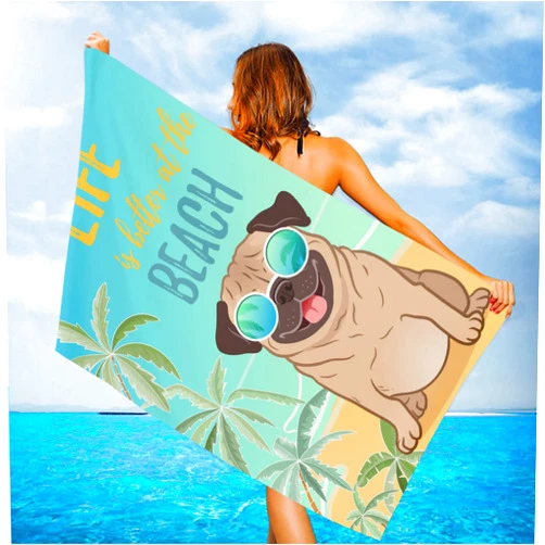 Feelacle Pug Dog Sand Free Beach Towel Absorbent Bath Towel Large Hand Towels for Swimming Bathroom Spa Pool