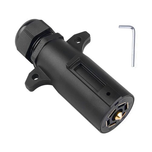WOFTD 7 Pin Trailer Plug with Waterproof Seal 7 Point Trailer Wiring Replacement Plug Adapter 7 Way Round RV-Style Trailer Side Connector