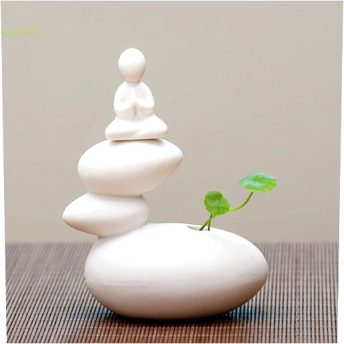KJYHXX Ceramic No - Phase Buddha Figure Monk Hydroponic Flower Arrangement Device - Ideal Small Ornament for Home and Office Desktops (01)