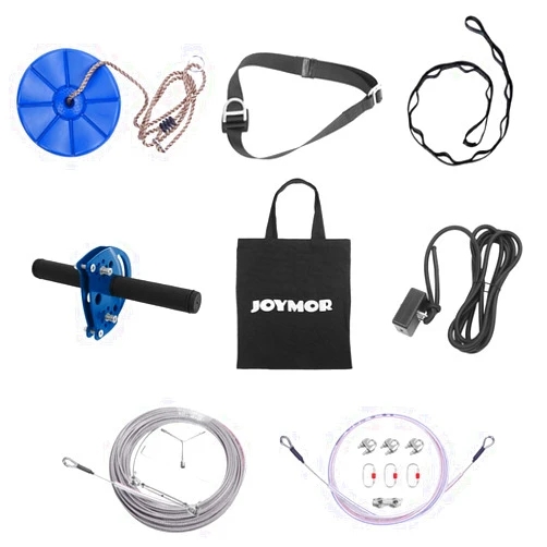 JOYMOR Backyard Zip Line Kit with Detachable Trolley, 304 Stainless Steel Cable, Gear Bungee Brake Block System, Adjustable Safe Belt and Seat (200ft)