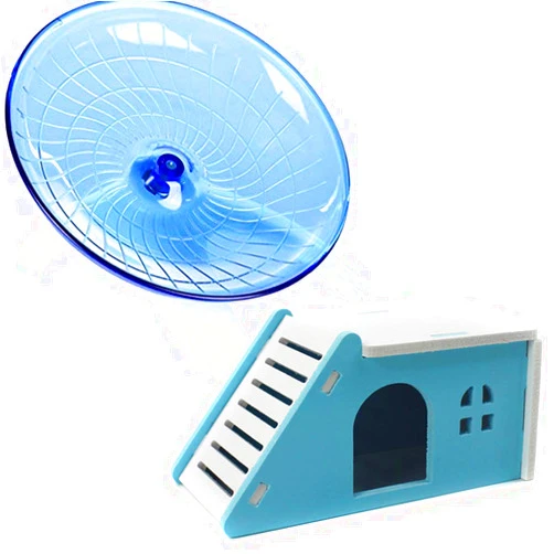 Zswell Hamster House Wood Bridge Climb Kit and Exercise Wheel Jogging Running Silent Spinner Flying Saucer Pet Syrian Rat Gerbil Guinea Pig Chipmunk Mouse Parakeet Small Animals