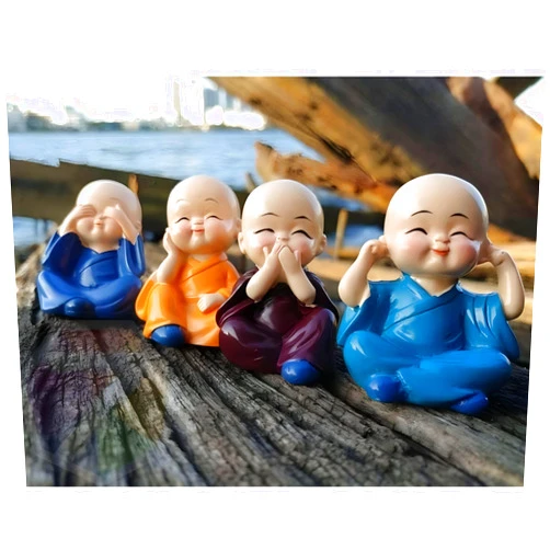 SAJTOX 4 Pcs Baby Buddha Statue Set – 2 Inch Resin Monk Statues – Mini Buddha Decor for Car Dashboard, Office, Table, Shelves, Home, Living Room, Peaceful Zen Figurines, Cute Buddha Ornaments