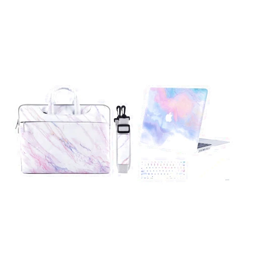 MOSISO Plastic Colorful Clouds Hard Shell & Canvas Cross Grain Marble Shoulder Bag & Keyboard Cover & Screen Protector, Compatible with MacBook Air 13 inch Case A1369 & A1466 2010-2017 Release
