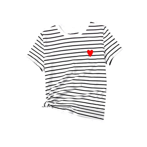 SweatyRocks Women's Heart Striped T Shirt Short Sleeve Shirt Crew Neck Casual Tee Top
