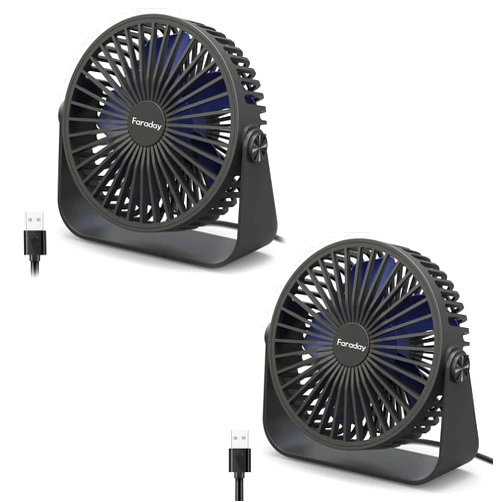 FARADAY USB Desk Fans 5 Inches 2 Pack Portable Table Fans 360° Head Rotation Small Personal Desktop Fan for Home Office, 3 Speeds