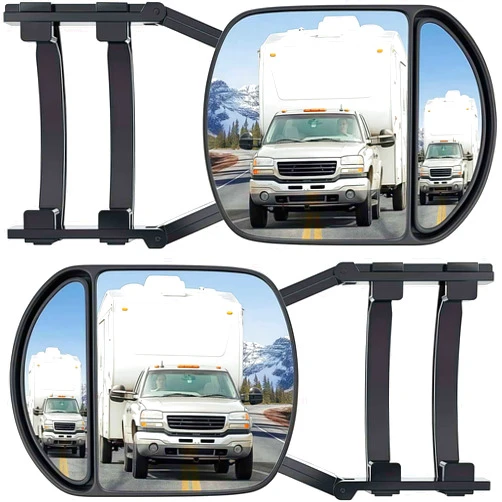 ChenSola Car Towing Mirrors, 2Pcs Black, Extendable Towing Mirrors for Trucks & SUVs, Clip-On/Strap-On Universal Fit, Frameless Glass for Wider View, Anti-Vibration, Easy Installation