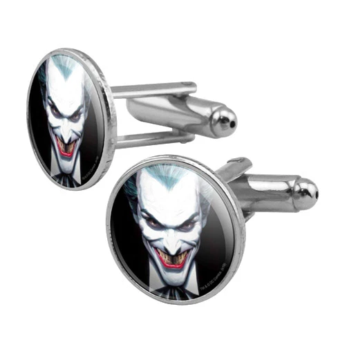 GRAPHICS & MORE Batman Alex Ross Joker Head Round Cufflink Set Silver Color