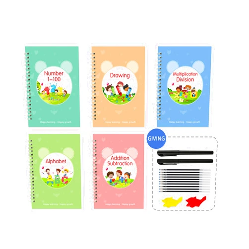 Dalulu Magic Practice Copybook, Reusable Grooved Handwriting Workbooks,Magic Writing Practice Copy Books for Kids