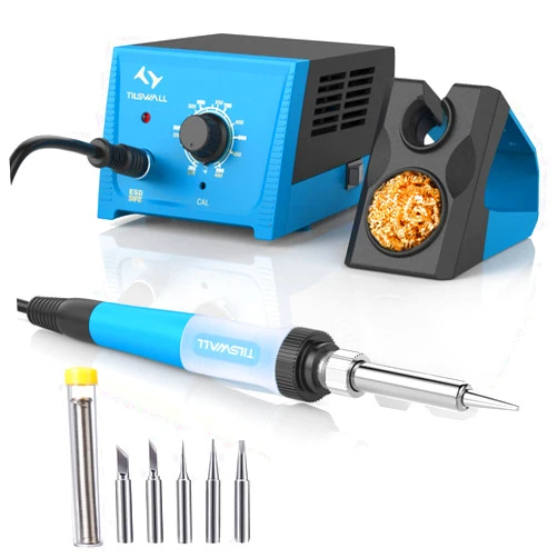 Tilswall Soldering Station, 65W Solder Station Welding Iron Kit with Smart Temperature Control (392°F-896°F), 5pcs Soldering Tips, Built-in Transformer, Soldering Iron for School Lab Hobby Electronics
