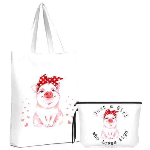 Sieral 2 Pcs Animal Lover Bag Graduation Gift for Women Travel Canvas Tote Portable Zipper Pouch Canvas Reusable Grocery Tote