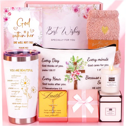 BaiCai Christian Gifts for Women Faith - Inspirational Religious Catholic Gifts, Spiritual Birthday Gift for Women Best Friend Sister Wife, Mothers Day Presents for Mom, Encouragement Gift Box
