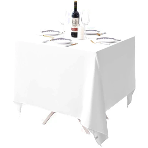 Surmente Square Tablecloth for Square or Round Tables 100% Polyester 52x52 Inch Table Cloth for Weddings, Banquets, or Restaurants (White)