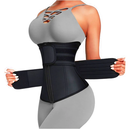 Wonder-Beauty Waist Trainer for Women Plus Size Two Belts Neoprene Workout Corset Waist Cincher Trimmer with Zipper