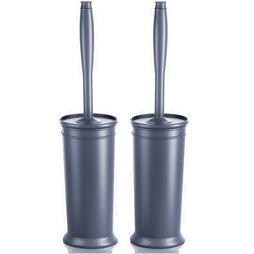 Uptronic Toilet Brush and Holder 2 Pack, Toilet Bowl Brush with Extra Long Handle, Toilet Scrubber and Covered Holder, Toilet Brushes for Bathroom-Space Saving, Covered Brush, Durable, Deep Cleaning(Grey)