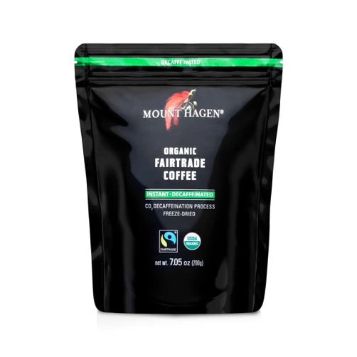 Mount Hagen 7.05oz Organic Freeze Dried Instant Decaf Coffee | Made From Organic Medium Roast Arabica Beans | Fair-Trade, Eco-friendly Instant Decaffeinated Coffee in Resealable Pouch Bag [7.05oz]
