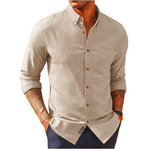 PJ PAUL JONES Mens Classic Fit Linen-Cotton Shirt Button Down Long Sleeve Casual Business Shirts