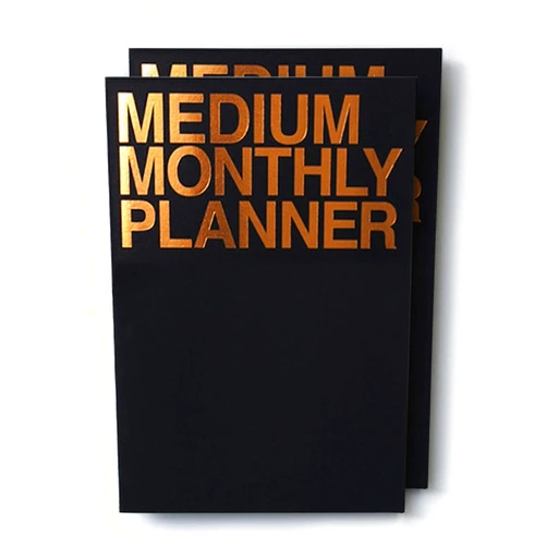 JSTORY Medium Monthly Planner Lays Flat Undated Year Round Flexible Cover 14 Sheets x 2 Black Gold