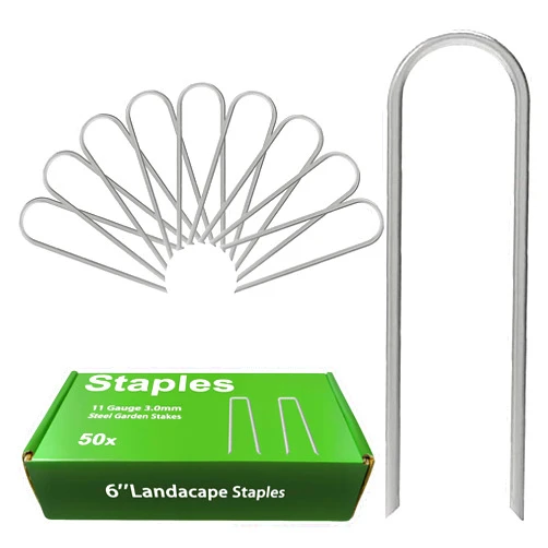 AAGUT 6 Inch Garden Pins 50 Pack Drip Irrigation Tubing Stakes Landscape Staples Heavy Duty 11 Gauge Securing Pegs Galvanized Lawn U Pegs for Soaker Hose, Chicken Wire, Weed Barrier Fabric, Dog Fence