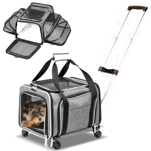 RUFF LIFE 101 Airline Approved Expandable Premium Pet Carrier on Wheels- Two Sided Expandable Rolling Carrier- Designed for Dogs & Cats- Extra Spacious Soft Lined Carrier! (Grey)