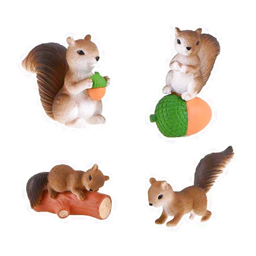 Hvogvok 4 pcs Cute Squirrel Animal Characters Toys Figurines Playset, Garden Cake Decoration, Cake Topper