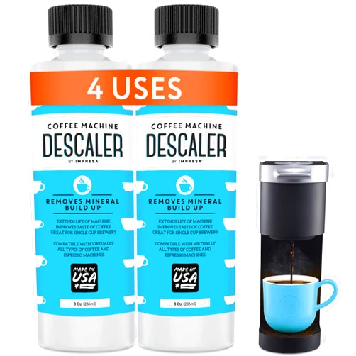 IMPRESA Descaler (2 Pack, 2 Uses Per Bottle) - Made in the USA - Universal Descaling Solution for Keurig, Nespresso, Delonghi and All Single Use Coffee and Espresso Machines