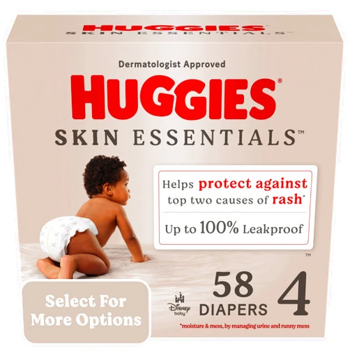 Huggies Size 4 Diapers, Skin Essentials Baby Diapers, Size 4 (22-37 lbs), 58 Count