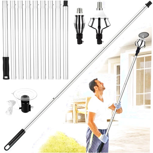 Gonoce Light Bulb Changer for High Ceilings, 11.5FT Assembled Light Bulb Pole Changer with Baskets and Suction Cup Bulb Removal Tool for High Ceilings and Recessed Lights (Aluminum)