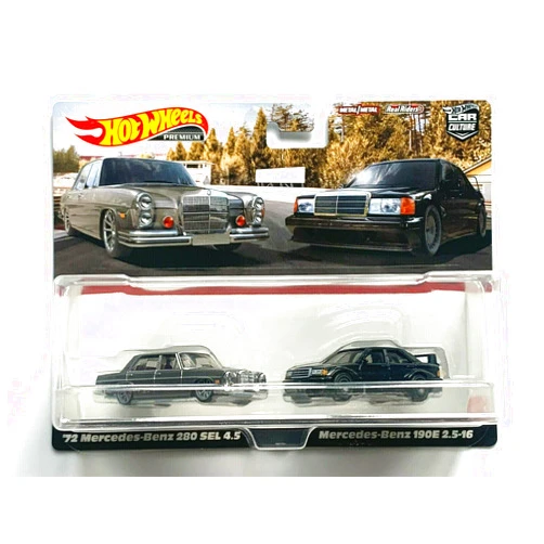 DieCast Hot Wheels '72 Mercedess-Benz 280 Sel 4.5 +190E 2.5-16, Car Culture Premium 2 Pack (1:64 Scale) Black