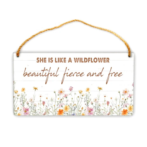 APTMBKY Wildflower Wall Art She is Like A Wildflower Beautiful Fierce and Free Wildflower Party Decorations Birthday Baby Shower Nursery Decor Wood Handing Plaque Little Girls Gift 5