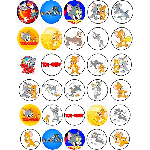 HAPPY CHOICES 30 x Edible Cupcake Toppers Themed of Tom and Jerry Collection of Edible Cake Decorations | Uncut Edible on Wafer Sheet