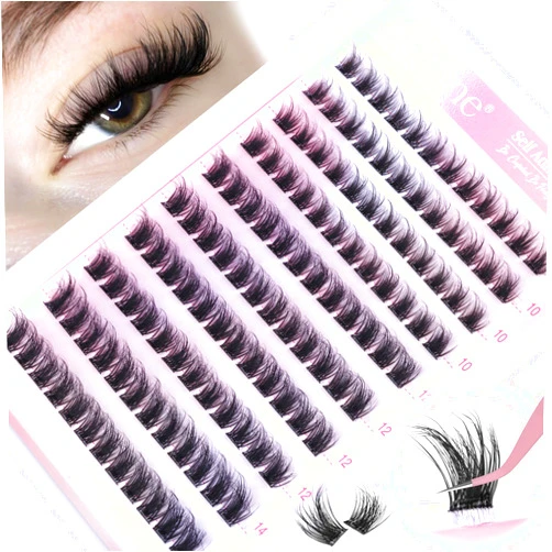 Zegaine Self Adhesive Eyelashes Natural Look Self Adhesive Lash Clusters Reusable Natural Cluster Lashes Clear Band Individual Short Eyelashes Wispy C Curl Self Adhesive Lashes No Glue Needed 10-14MM