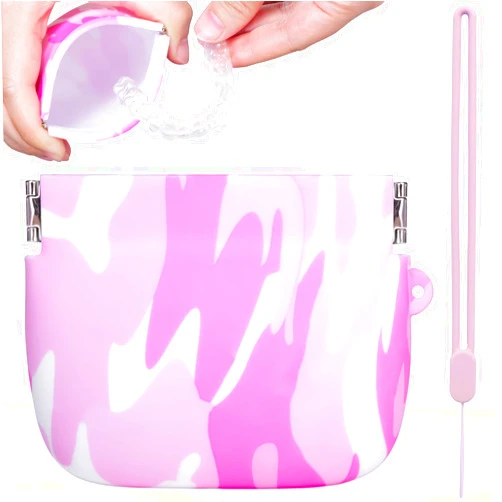 DOTCUTY Retainer Case, Silicone Mouth Guard Case with Lanyard Cute Retainer Holder, Thin Night Guard Case with Vent Holes, Easy to Clean Aligner Case for Girl, Boy, Women, Men, Teenage, Adult (PINK)