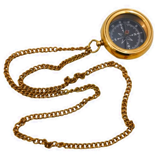 CollectiblesBuy Vintage Style Brass Pocket Compass Handmade Shiny Small Engraved Compass with Chain Custom Compass Nautical Navy Compass