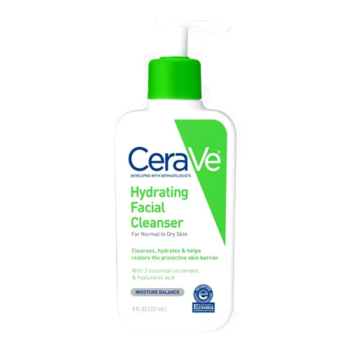CeraVe Hydrating Facial Cleanser, Moisturizing Face Wash For Dry Skin, Hyaluronic Acid + Ceramides + Glycerin, Hydrating Cleanser For Normal To Dry Skin, National Eczema Association Certified