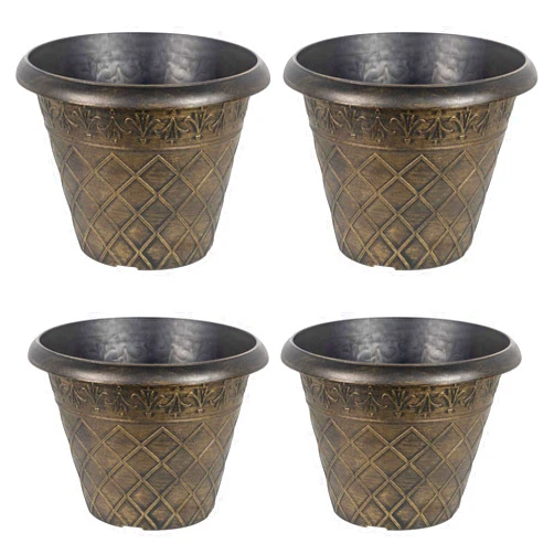 Garden Elements Outdoor Diamond Banded Plastic Planter, 14.75