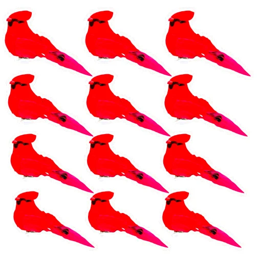 LWINGFLYER 12pcs Clip on Red Cardinal Birds 5.5Inch Fabric Foam Feathered Artificial Bird Ornaments for Christmas Tree Decoration New Year Decor Wreath Crafts