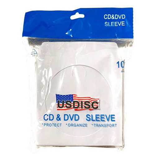 USDISC Paper Sleeves 100g Window, Flap, White, Pack of 300