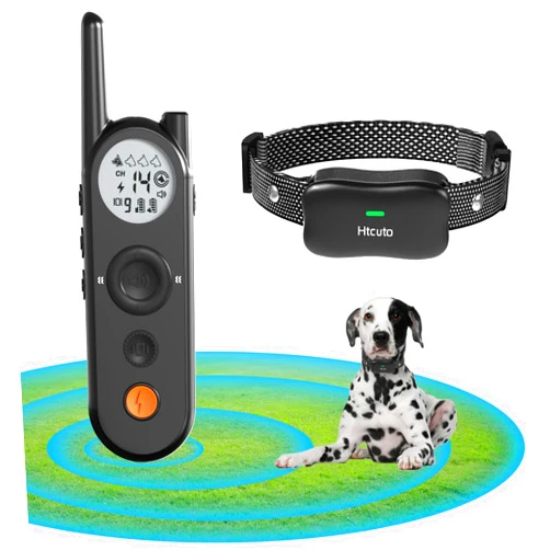 Htcuto Wireless Dog Fence & Electronic Training Collar 2 in 1, 3500FT Wireless Fence, 6100FT Remote Training, IPX7 Waterproof Collar, Dual-Channel Display Power, Multi-Function Wireless Dog Fence