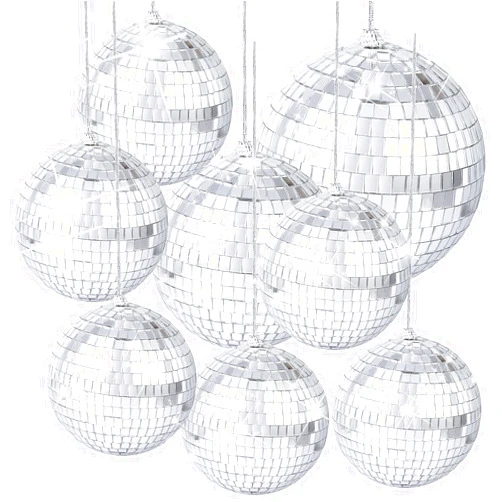 Ujuuu 8 Pieces Mirror Disco Balls Silver Hanging Disco Light Mirror Ball for Retro Party, Fun Party, Home Bands Decorations