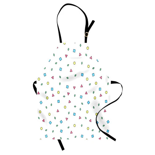Ambesonne 90s Apron, Colorful Mosaic Pattern with Geometric Shapes in Memphis Style Doodle Print, Small Apron Bib with Adjustable Ties for Baking Painting, Small Size, Blue Green