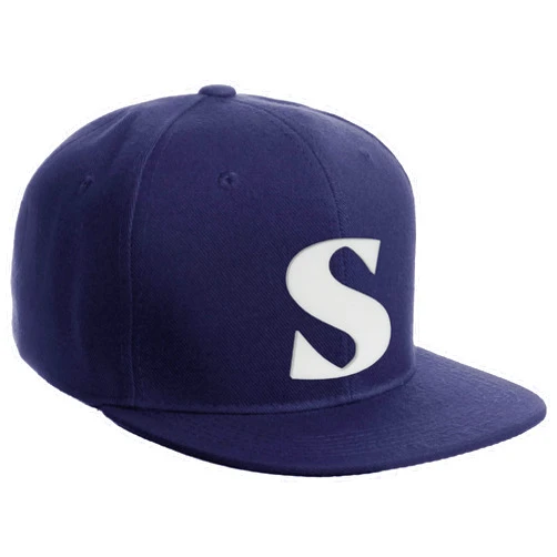 Daxton Classic Snapback Hat 3D Capital Alphabet Letters Flat Bill Visor Cap, Navy Hat White Letter S