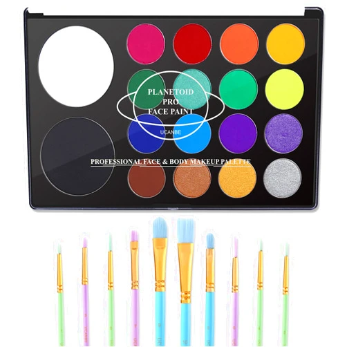 UCANBE Face Paint Kit + 10pcs Paint Brush Water Activated Body Paint SFX Makeup Palette for Cosplay Halloween Black White Face Painting Kits for Adults Matte Neon Special Effects Makeup Kit