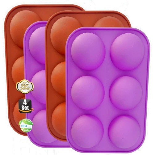 RUGVOMWM 6-Cavity Semi Sphere Silicone Mold，Half Sphere Silicone Baking Molds for Making Chocolate, Cake, Jelly, Dome Mousse - Diameter 2 inch - 4 PCS