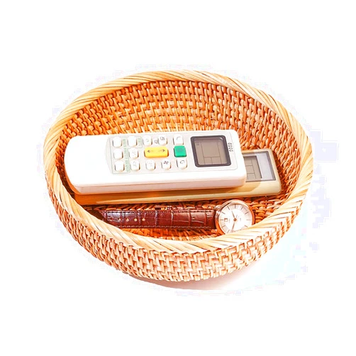 Afiaiwei Small Round Keys Storage Basket for Entryway Table Tabletop Wicker Catchall Organizer Woven Basket for Keys Wallet Remote Control Cards Crackers Fruit Candy Serving Basket