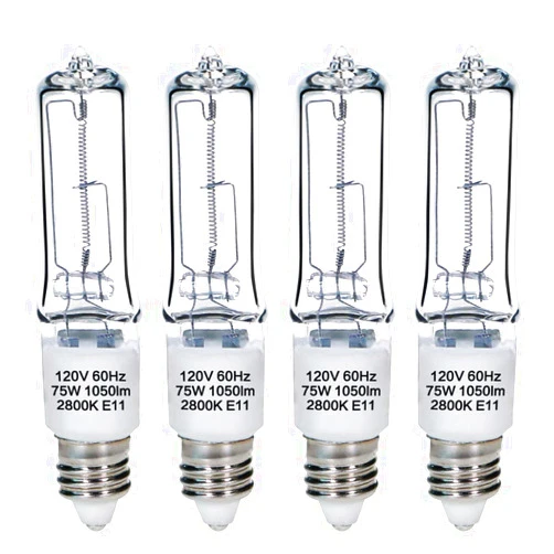 GMY JDE11 120V 75W T4 Mini Candelabra Bulb, 1050lm Warm White, 2800K Clear Dimmable JD E11 Halogen 75W Bulbs, 4Pack